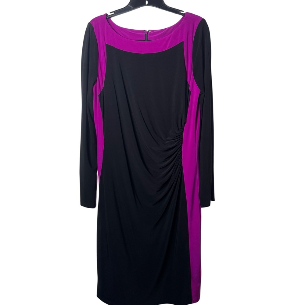Lauren Ralph Lauren Black and Purple Long Sleeve Dress